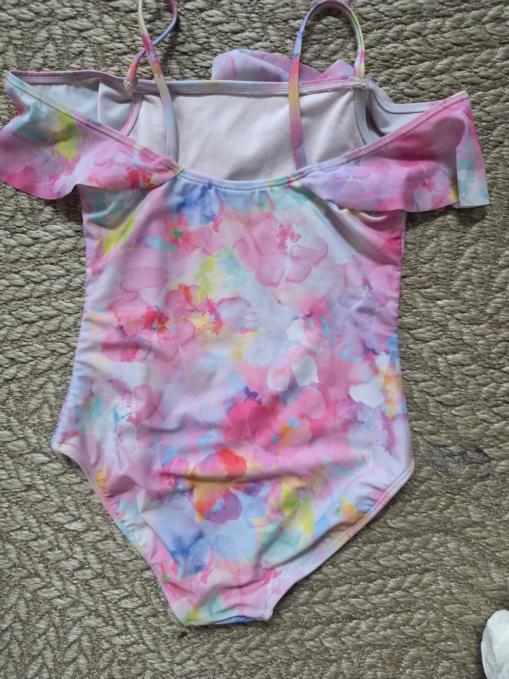 Girls' Pink Watercolor Ruffle One-Piece Swimsuit